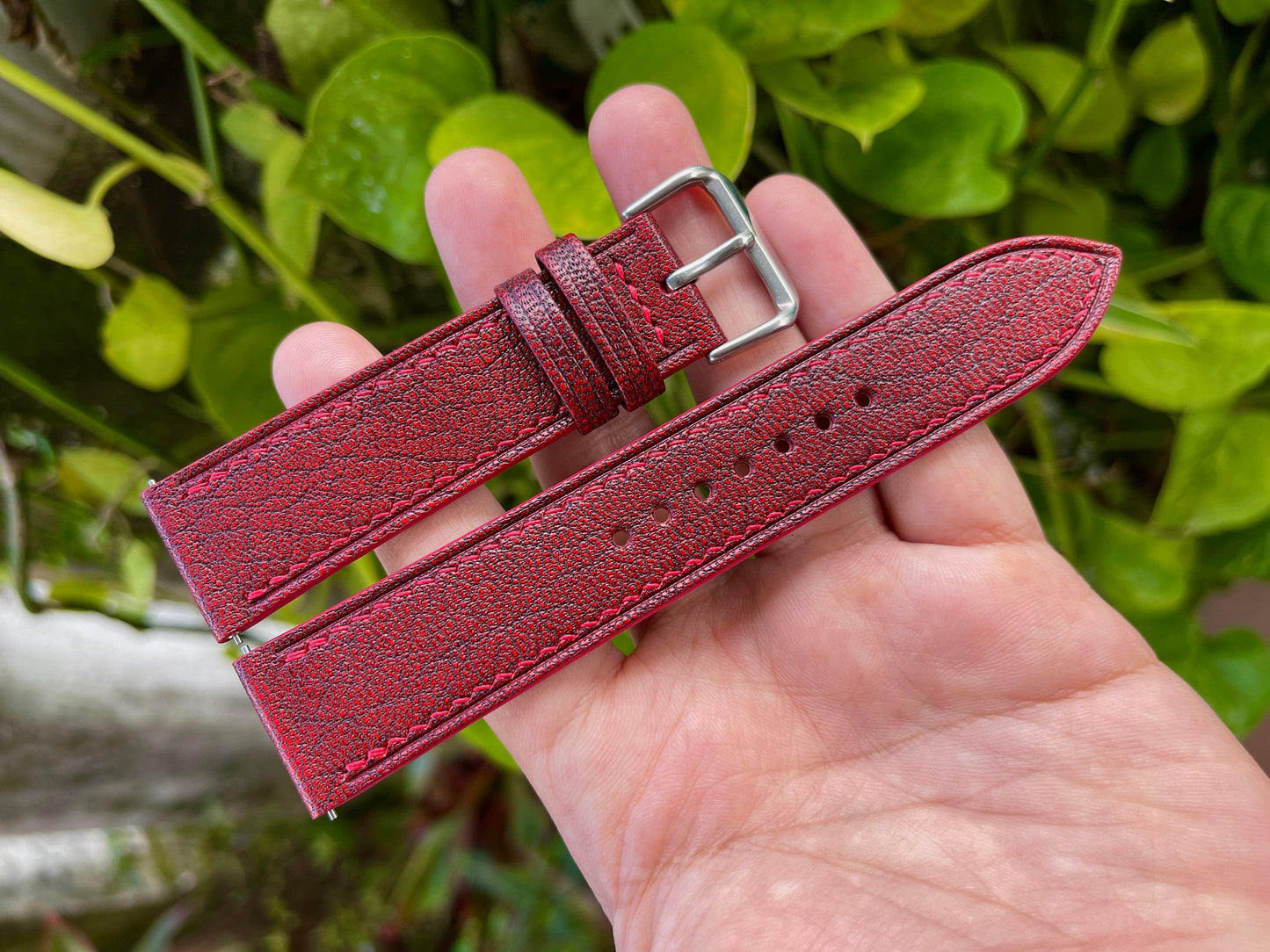 Red Wine Alran Goat Leather Watch Strap With Quick Release Spring Bars