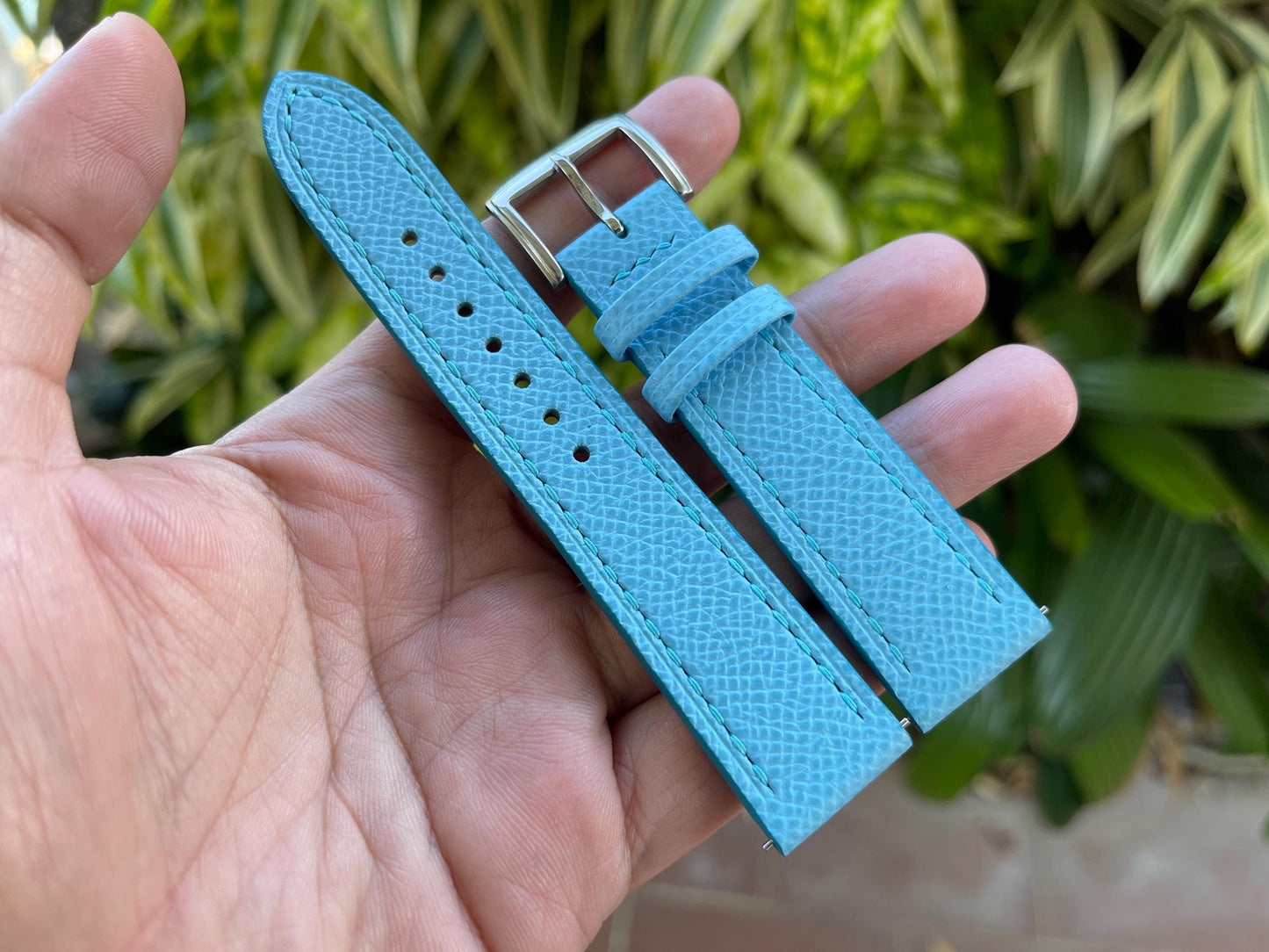 Tiffany Blue Epsom Calf Leather Watch Strap with Quick Release Spring Bars