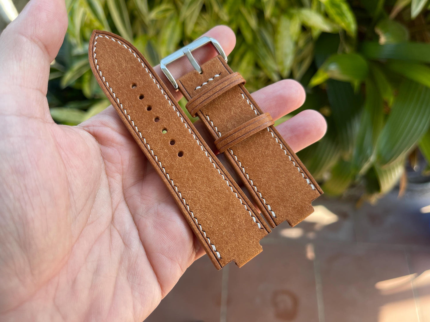 Corner Notched Watch Strap from Cognac Pueblo Leather