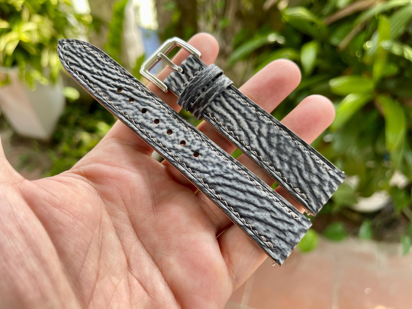 Grey Shark Leather Watch Strap With Quick Release Spring Bars