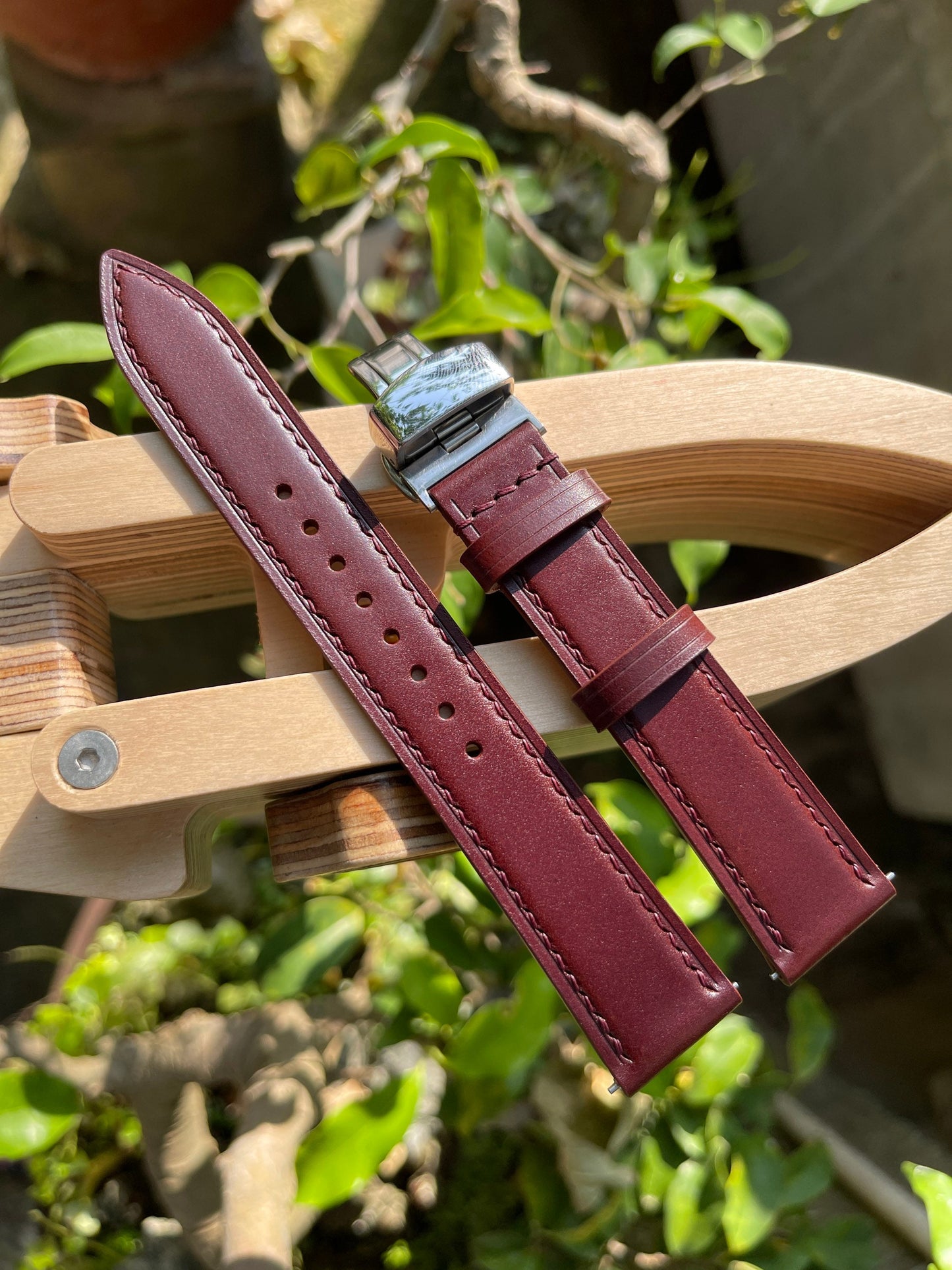 Burgundy Shell Cordovan Watch Straps with Quick Release Spring Bars
