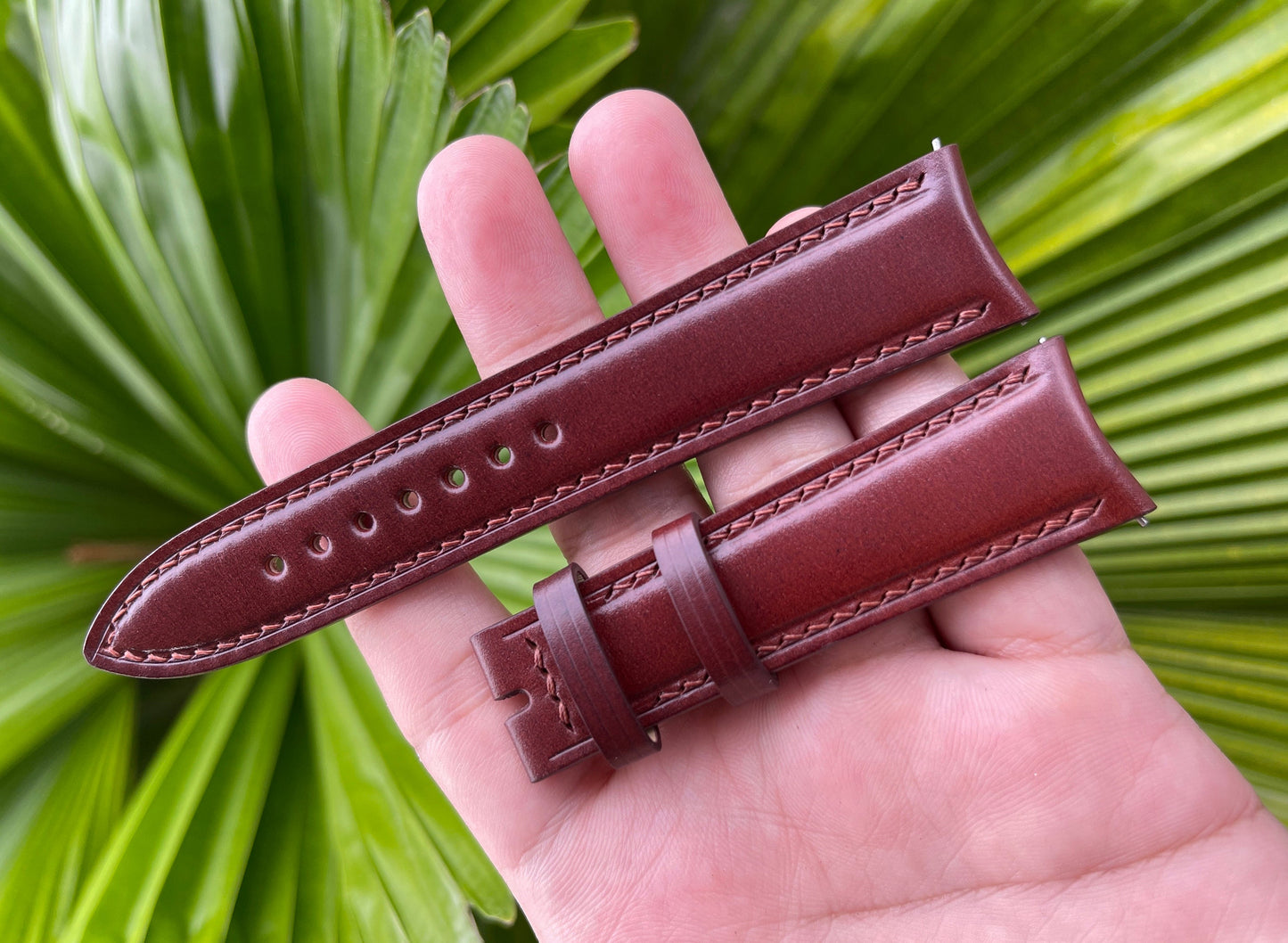 Curved End Shell Cordovan Watch Strap: Custom Sizes, Quick Release