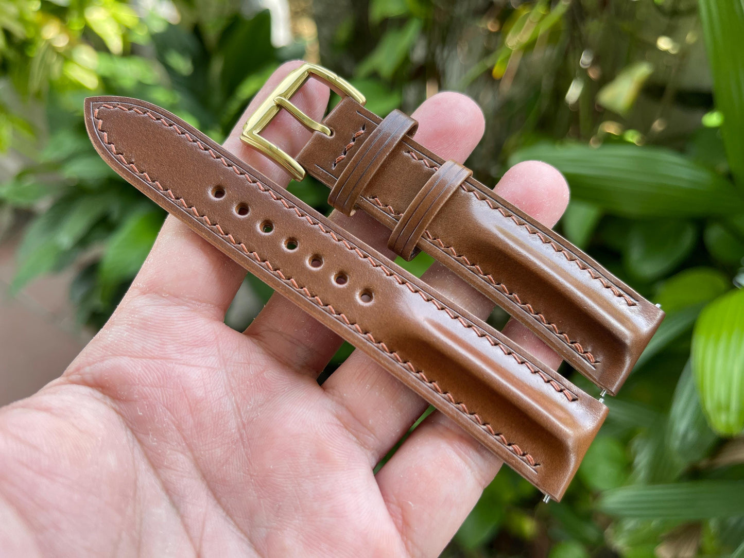 Horween Single Ridge Shell Cordovan Watch Strap, Pre-installed Quick Release Spring Bars