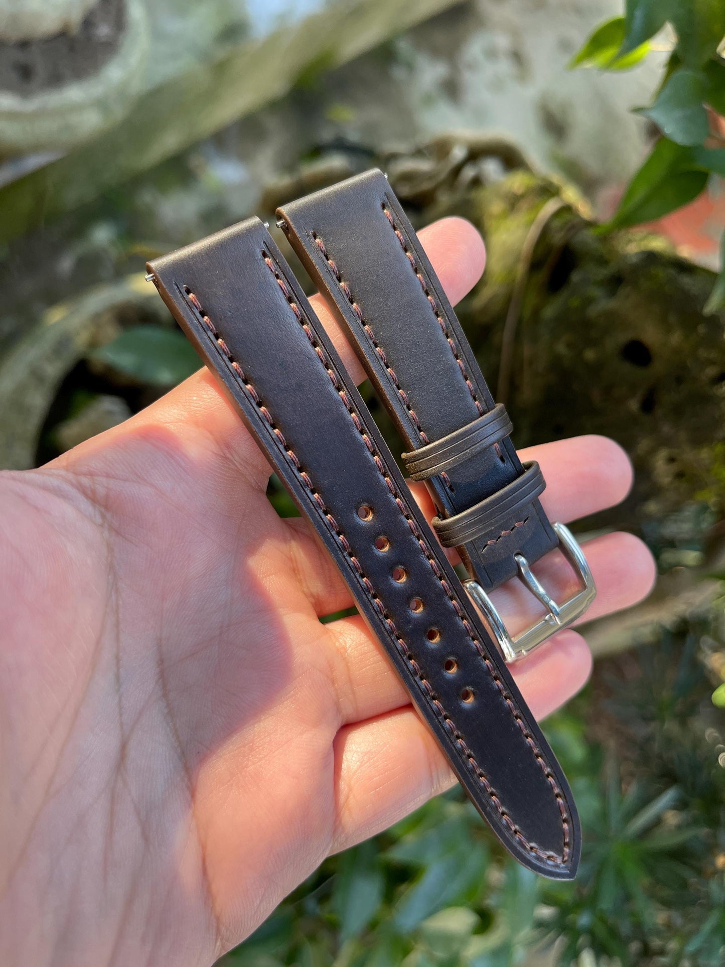 Dark Cognac Horween Shell Cordovan Leather Watch Strap - Quick Release