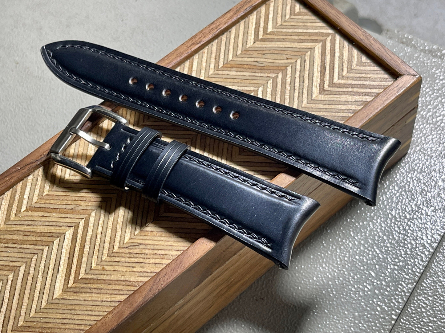 Curved End Shell Cordovan Watch Strap: Custom Sizes, Quick Release