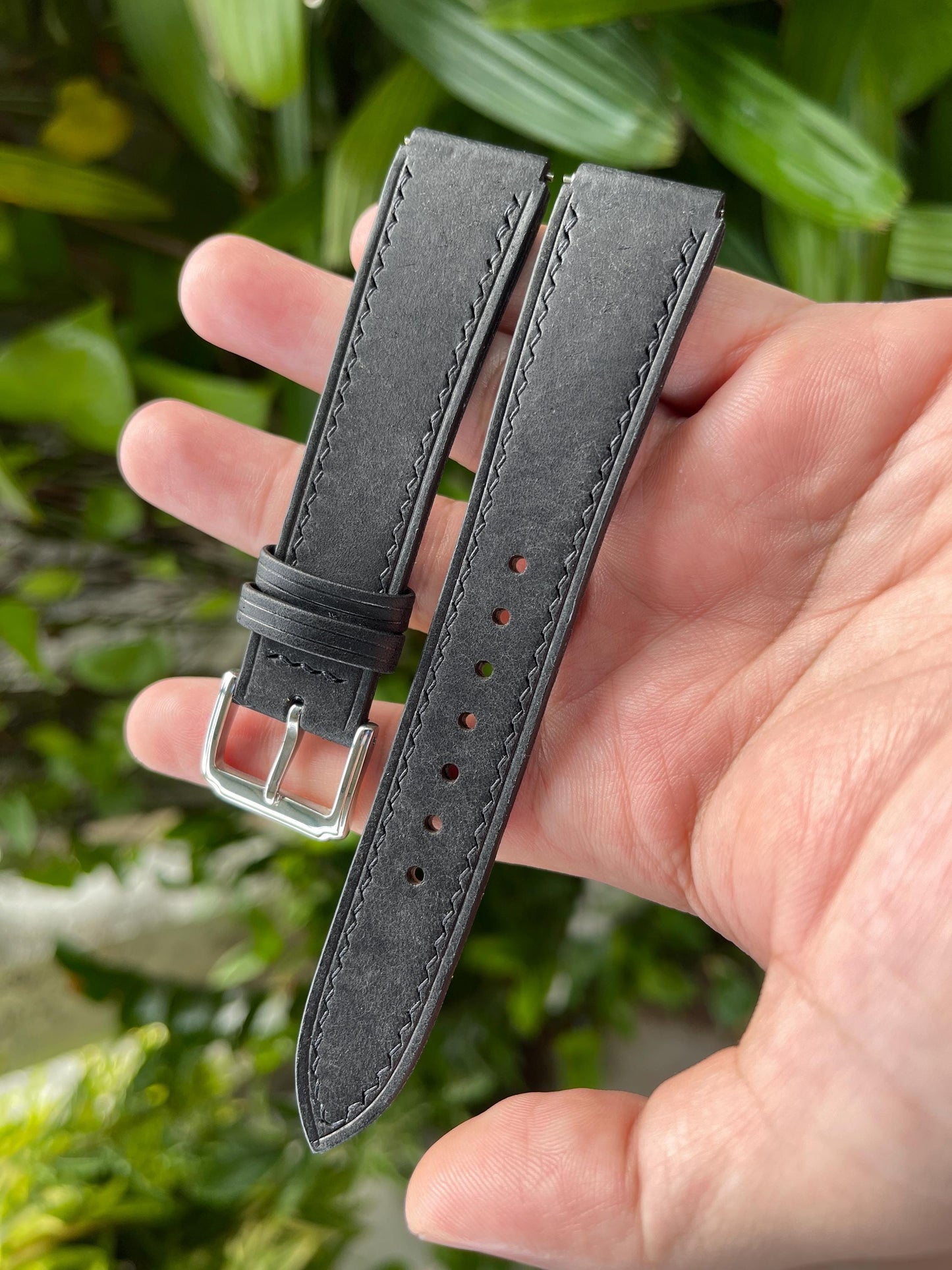 Corner Notched Watch Strap From Black Pueblo Leather