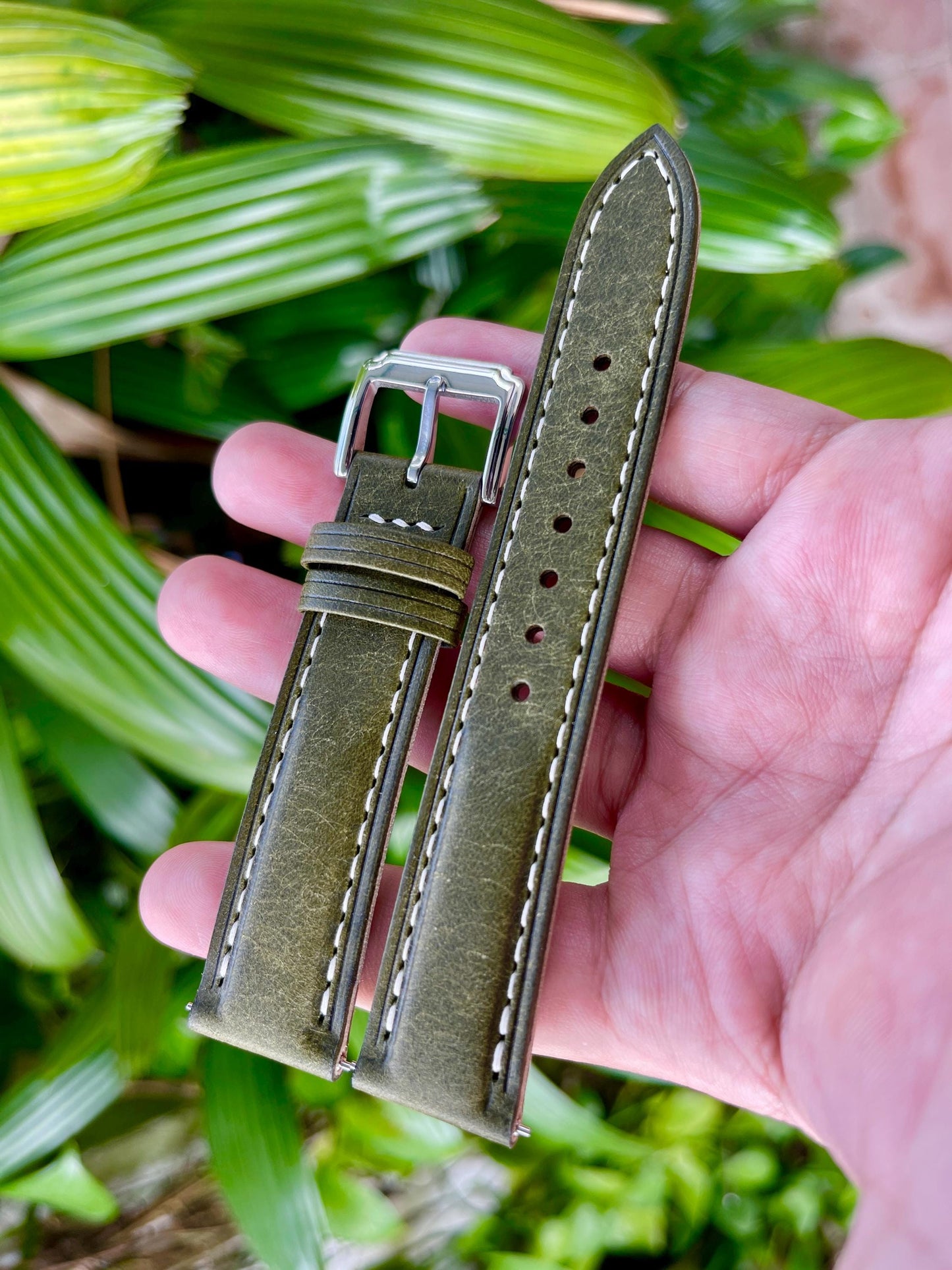 Pueblo Leather Watch Strap In Olivia Color, Quick Release Spring Bars