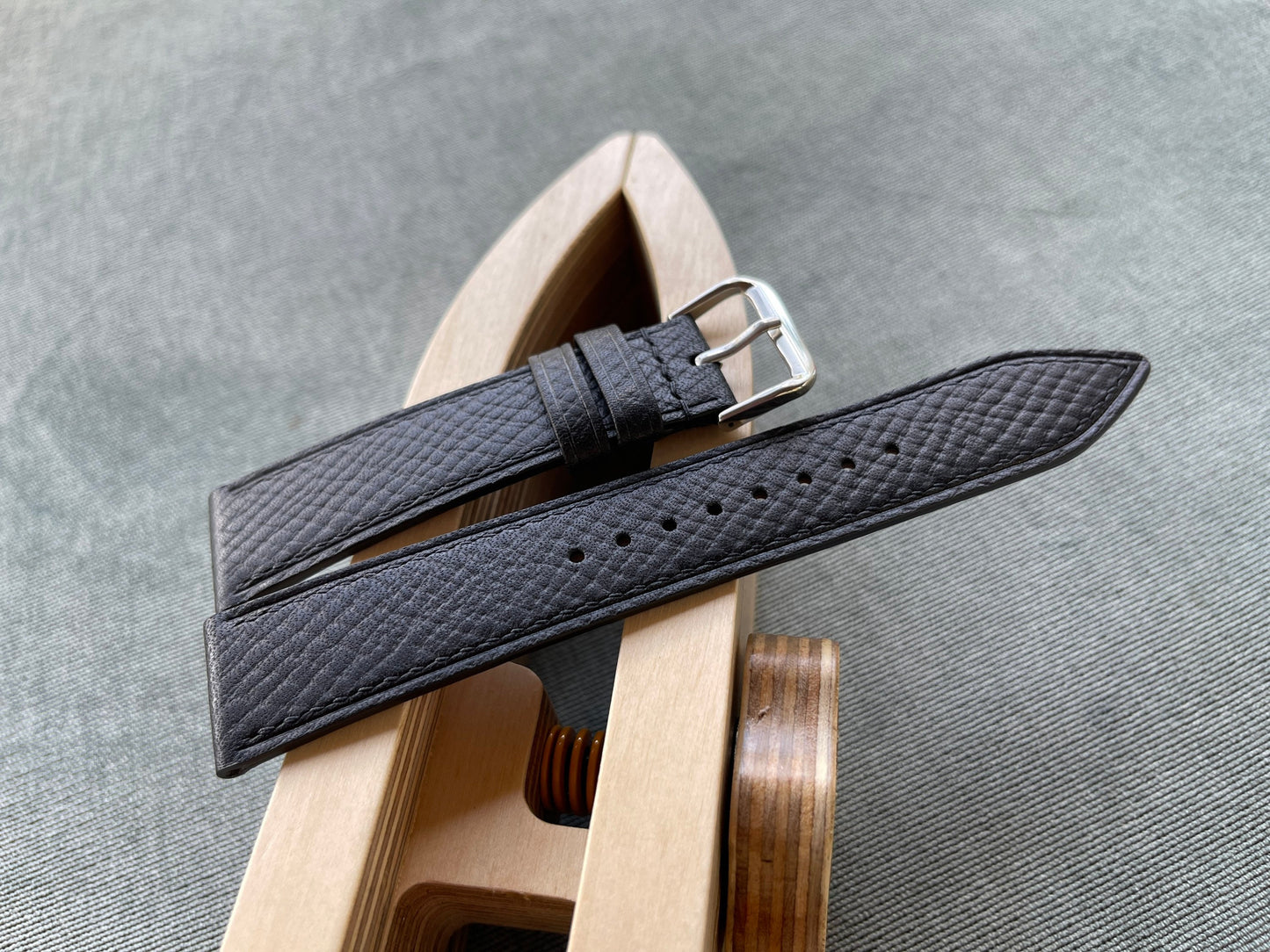 Black Horween Hatch Grain Leather Watch Strap with Quick Release