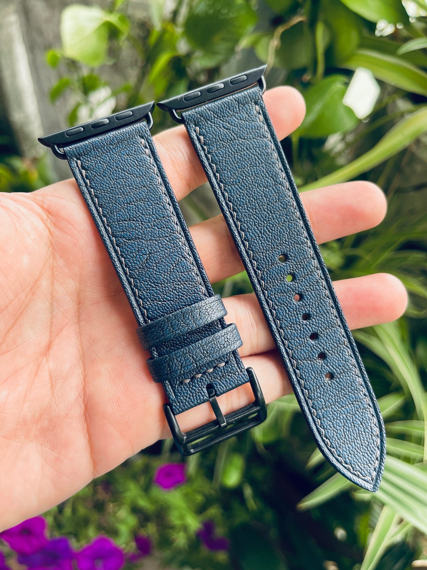 Blue Alran Goat Leather Watch Strap With Quick Release Spring Bars