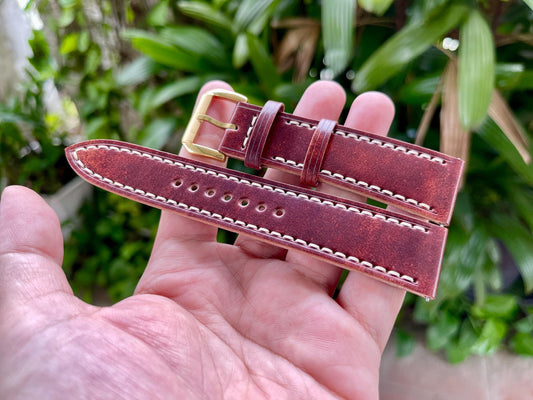 Marbled Burgundy Rocado Shell Cordovan Watch Strap, Pre-installed Quick Release Spring Bars
