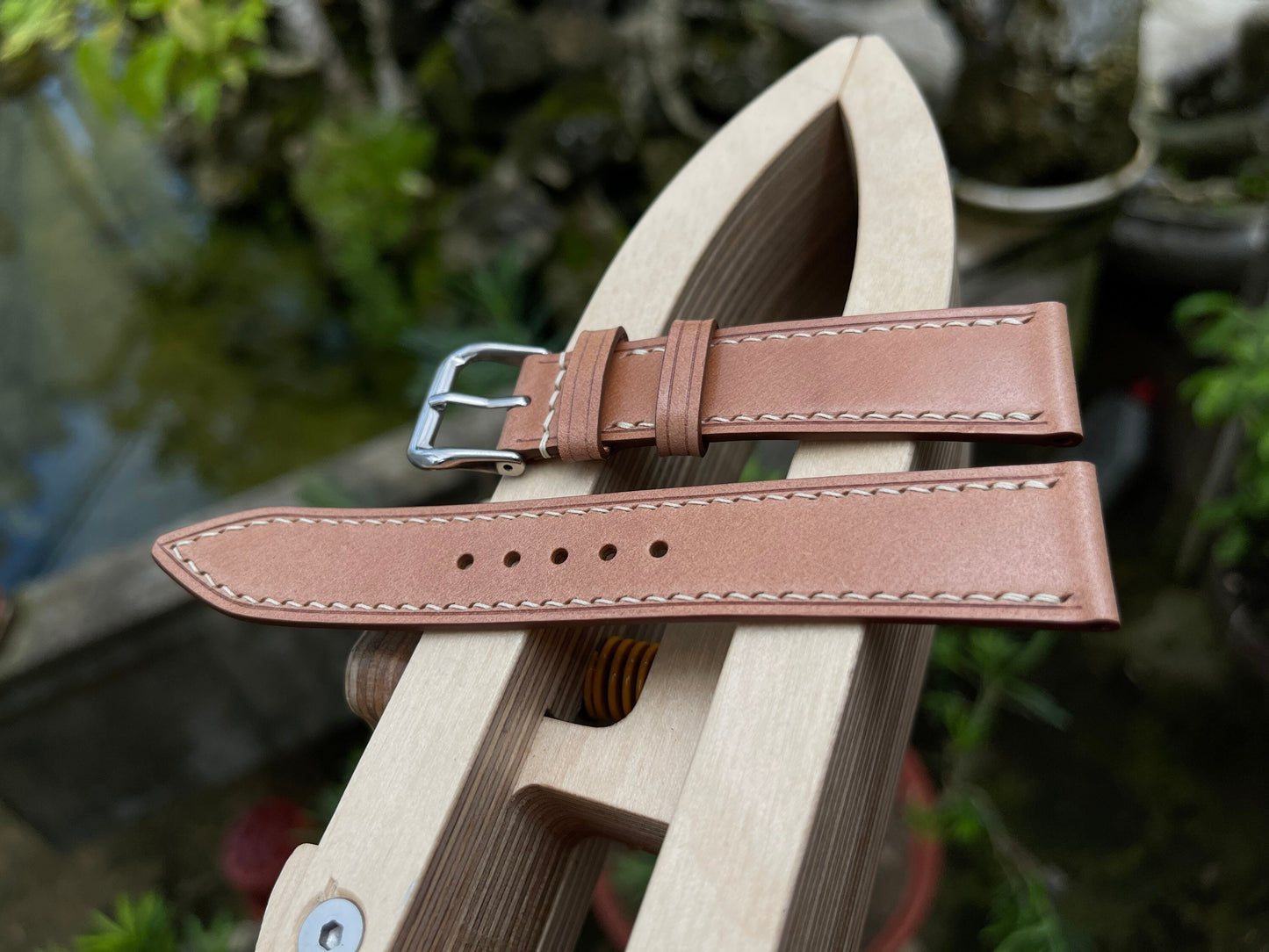 Shell Cordovan Watch Strap In Natural Color With Quick Release Spring Bars