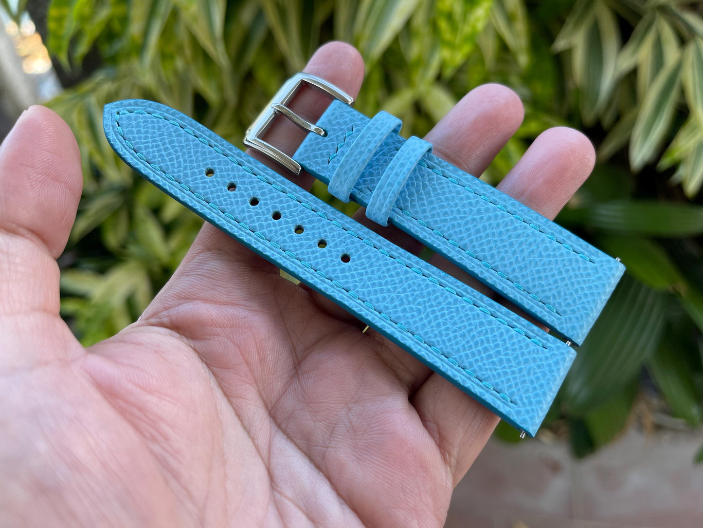 Tiffany Blue Epsom Calf Leather Watch Strap with Quick Release Spring Bars