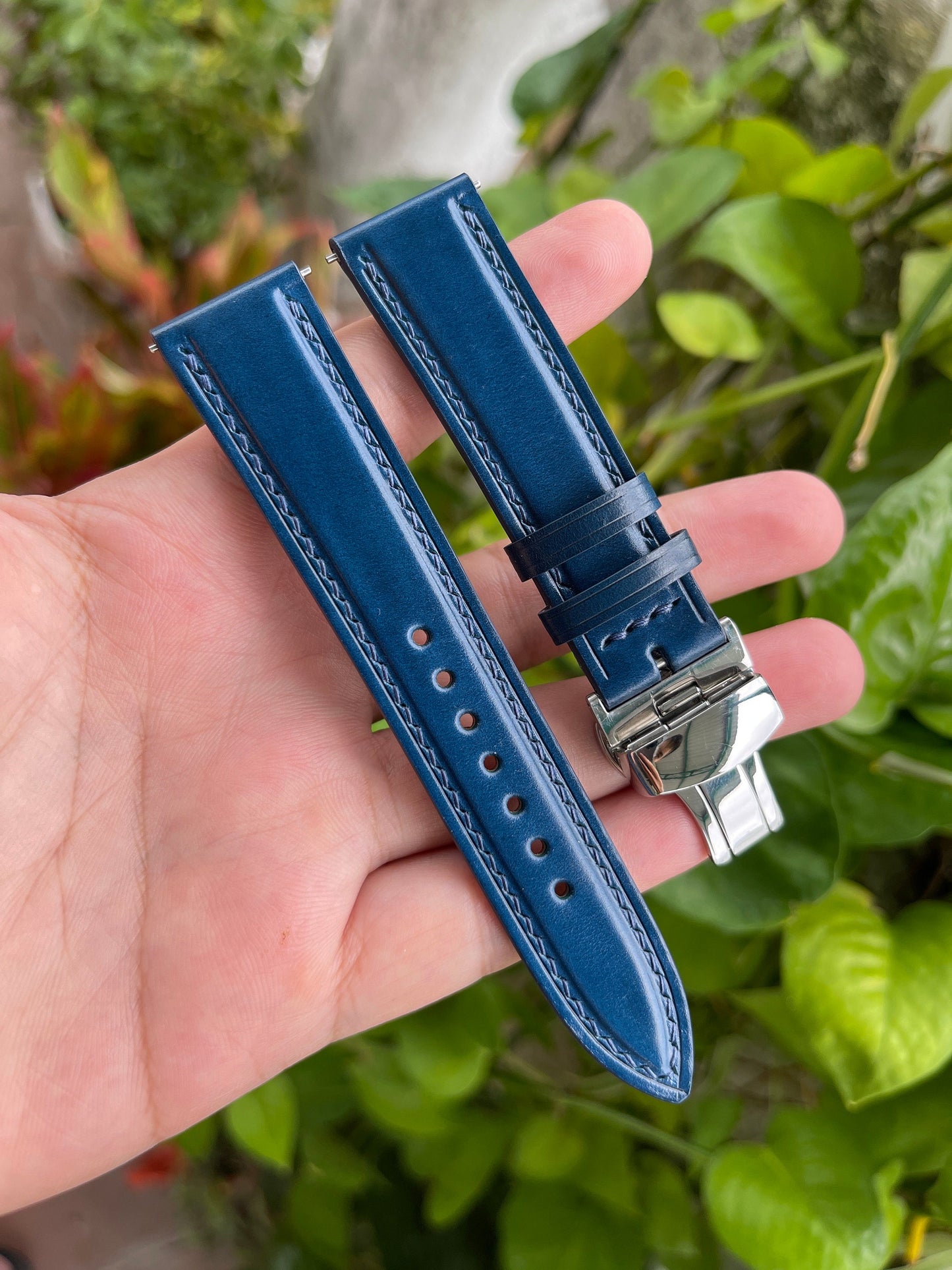 Blue Shell Cordovan Watch Strap with Quick Release Spring Bars