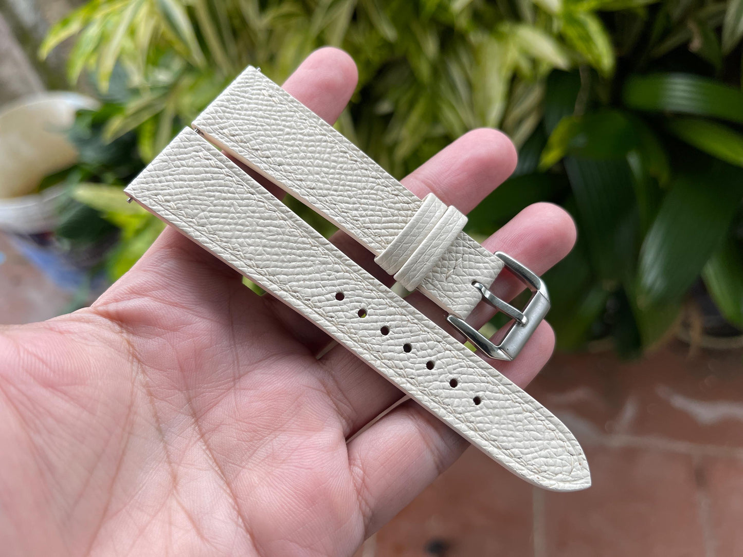 Ivory Epsom Calf Leather Watch Strap With Quick Release Spring Bars