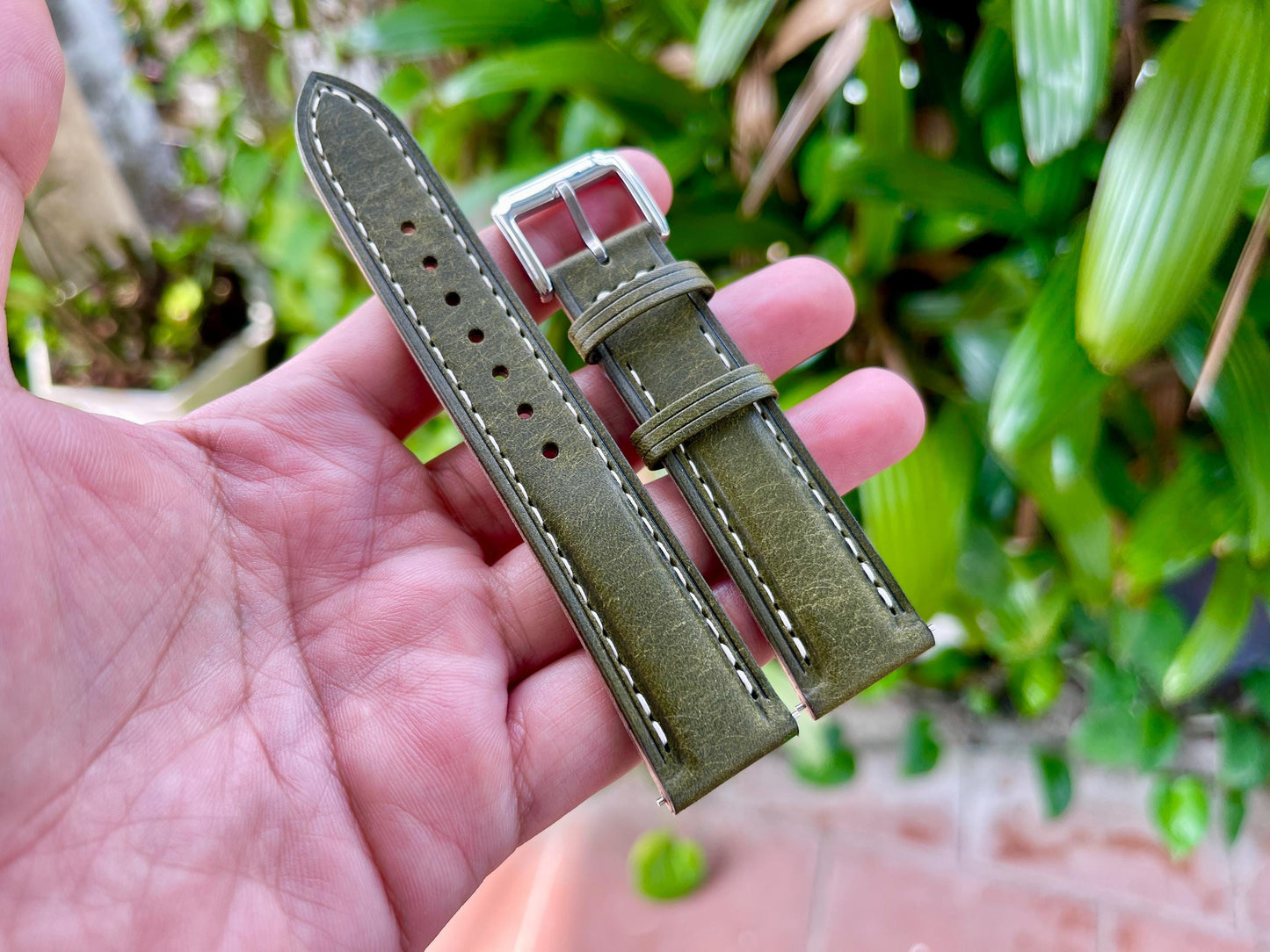Pueblo Leather Watch Strap In Olivia Color, Quick Release Spring Bars