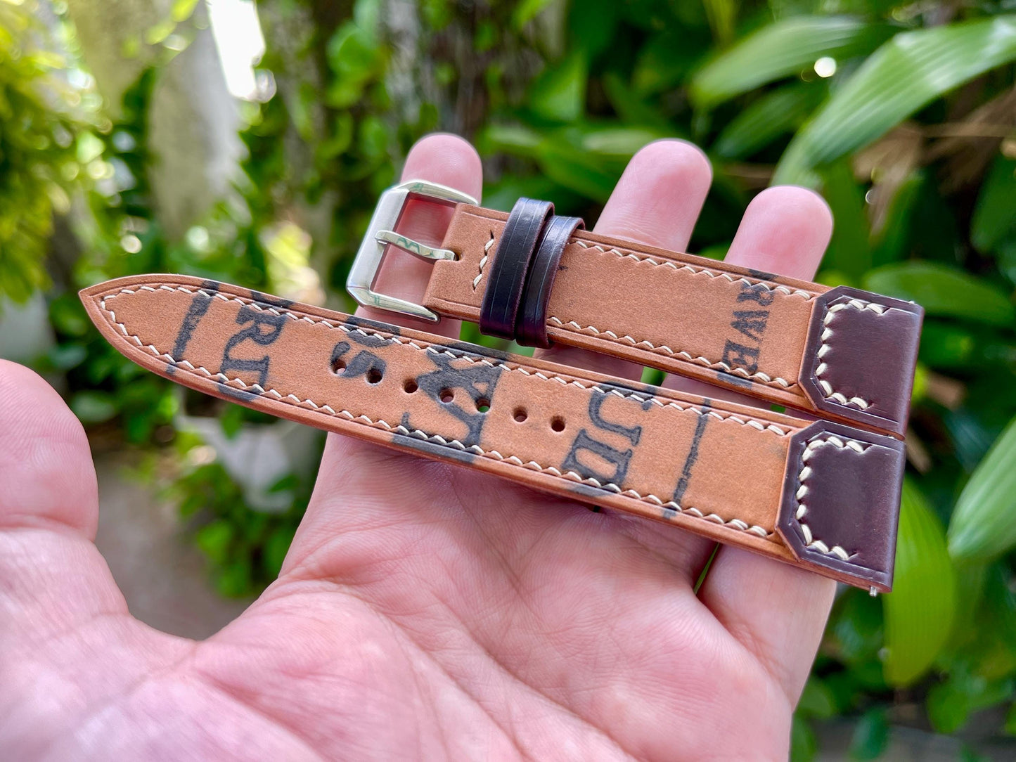 Reverse Horween Shell Cordovan Watch Strap, Pre-installed Quick Release Spring Bars
