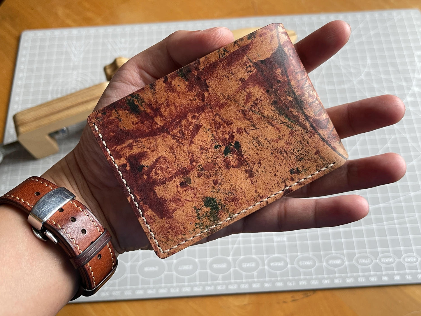 Burgundy Rocado Shell Cordovan + Pueblo Leather Simple Wallet, SC Wallet 3