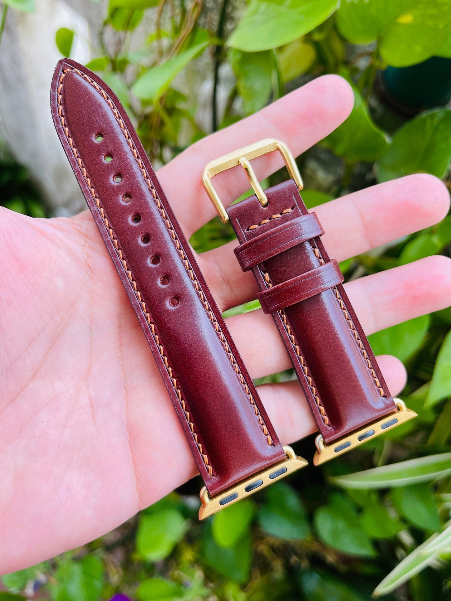 Red Brown Shell Cordovan Watch Strap with Quick Release Spring Bars