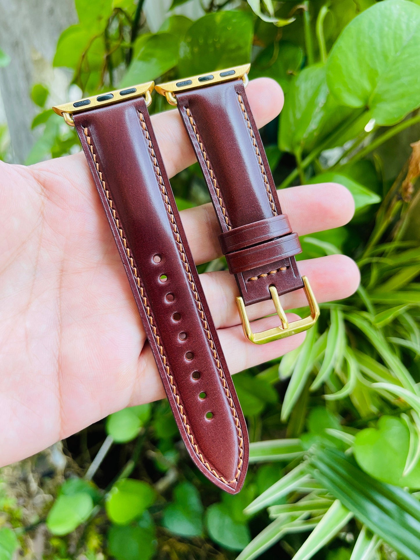 Red Brown Shell Cordovan Watch Strap with Quick Release Spring Bars