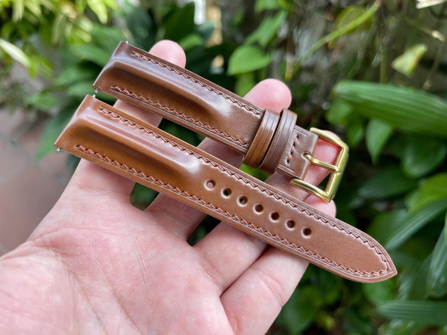 Horween Single Ridge Shell Cordovan Watch Strap, Pre-installed Quick Release Spring Bars