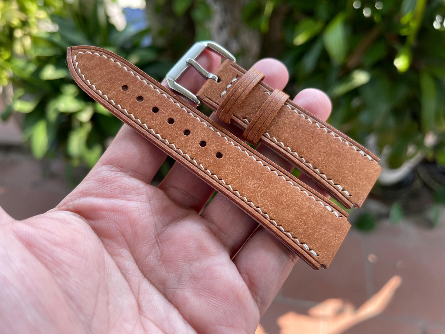 Corner Notched Watch Strap from Cognac Pueblo Leather