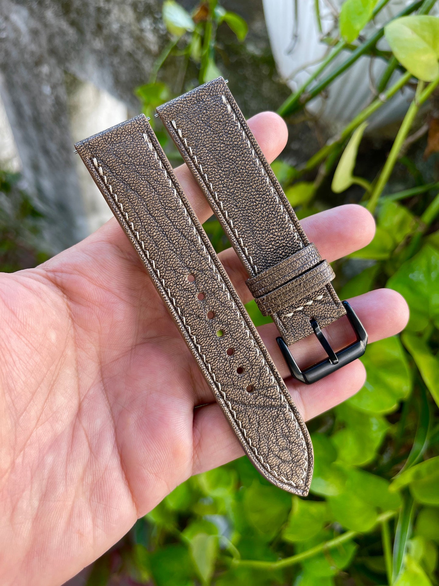 Alran Goat Leather Watch Strap: Fossil Color, Quick Release