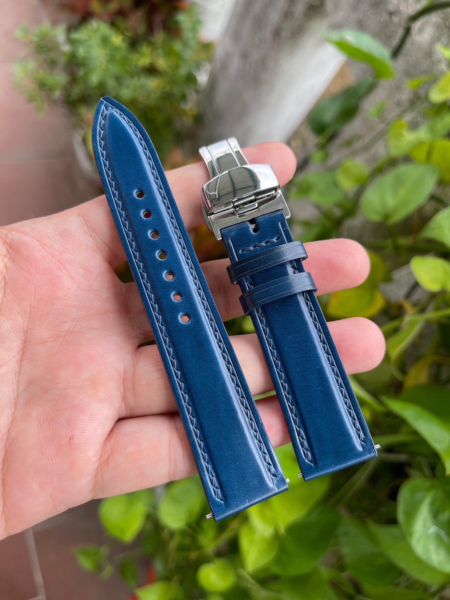 Blue Shell Cordovan Watch Strap with Quick Release Spring Bars