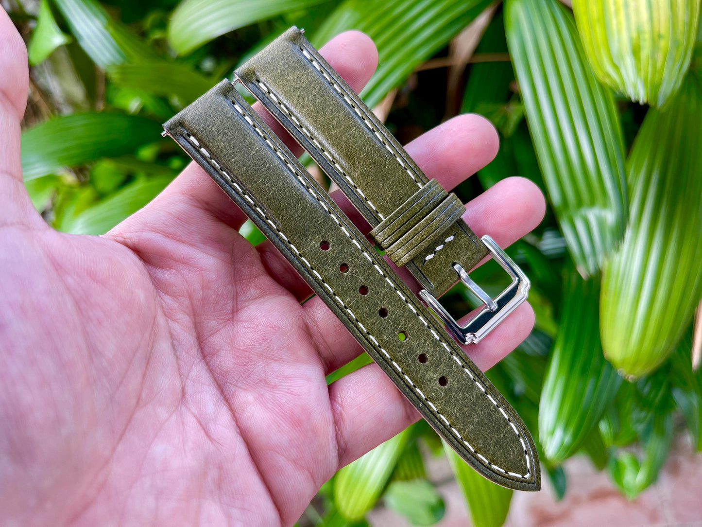 Pueblo Leather Watch Strap In Olivia Color, Quick Release Spring Bars