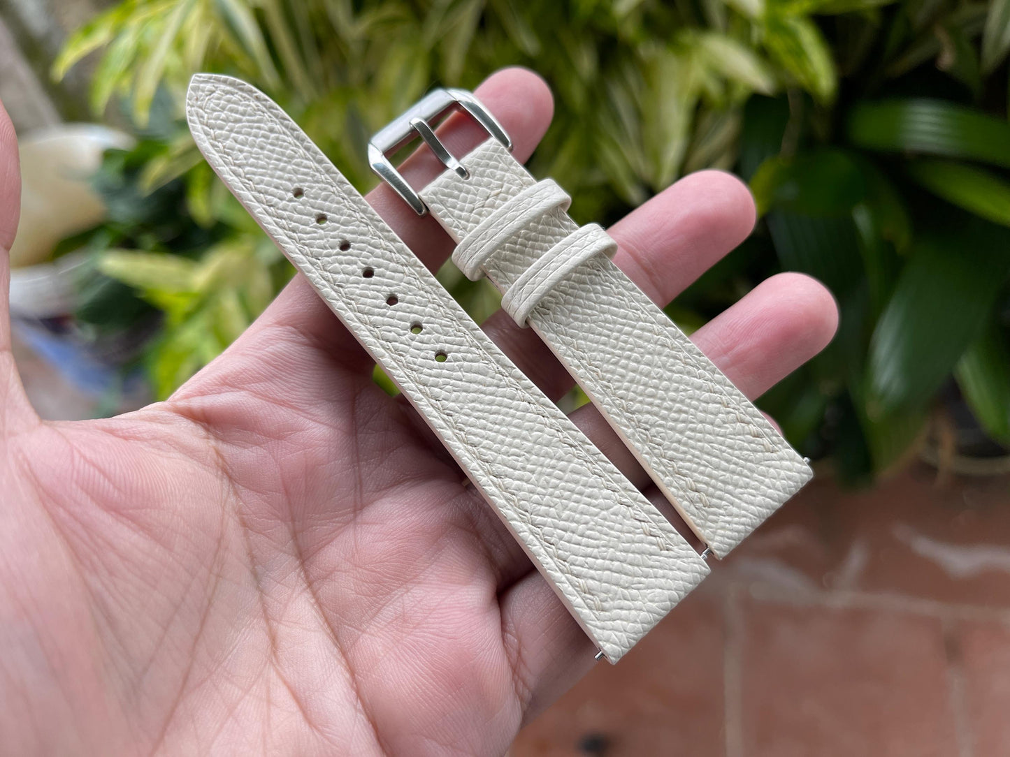 Ivory Epsom Calf Leather Watch Strap With Quick Release Spring Bars