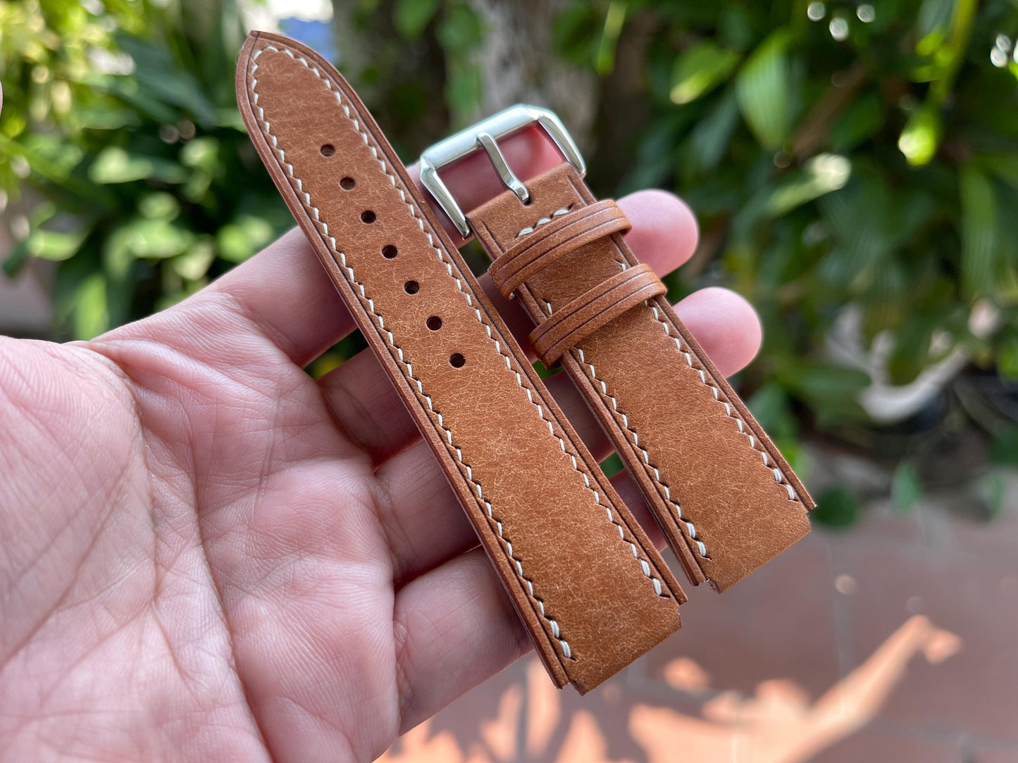 Corner Notched Watch Strap from Cognac Pueblo Leather