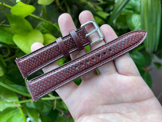 Mahogany Horween Hatch Grain Leather Watch Strap with Quick Release Spring Bars