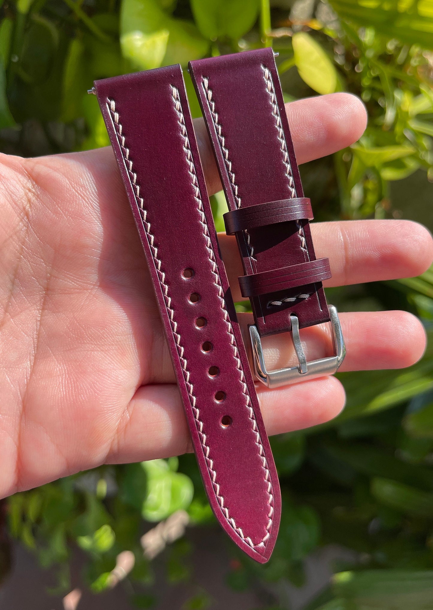 Ultra Violet Horween Shell Cordovan Leather Watch Strap with Quick Release