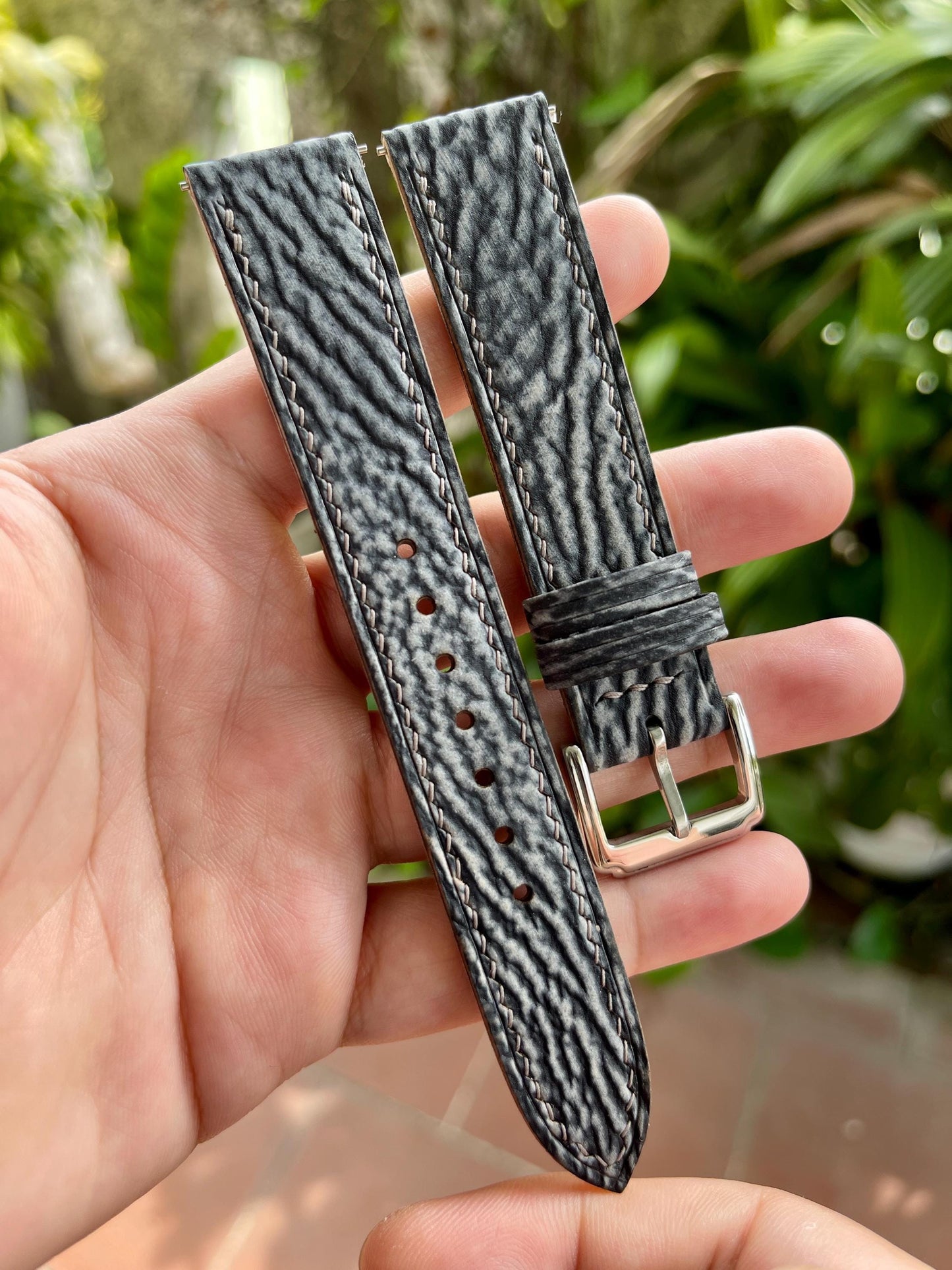 Grey Shark Leather Watch Strap With Quick Release Spring Bars