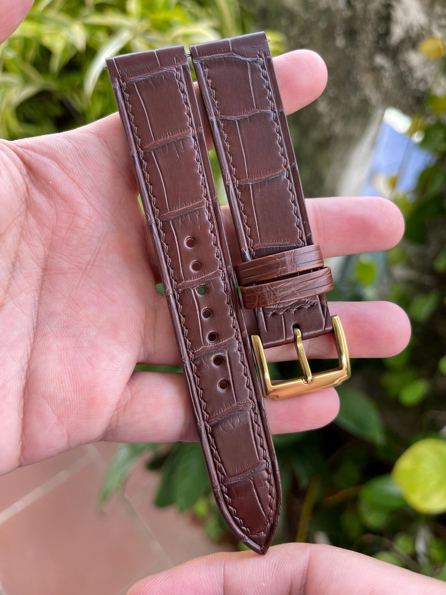 Brown Alligator Leather Watch Strap With Quick Release Spring Bars