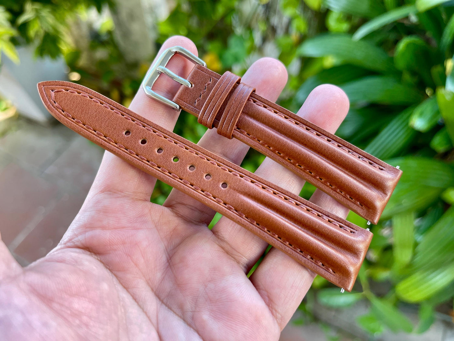 Novonappa Calf Leather Watch Strap, Double Ridge Style