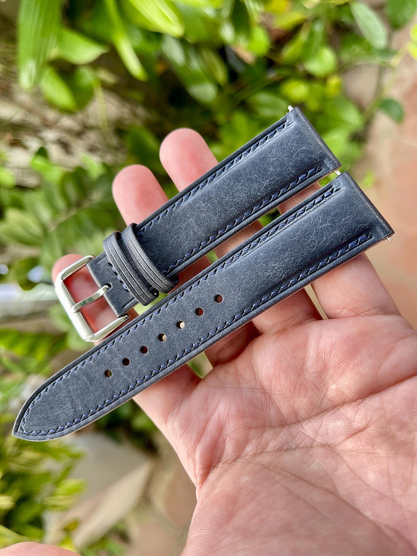 Pueblo Leather Watch Strap In Navy Color, Pre-installed Quick Release Spring Bars