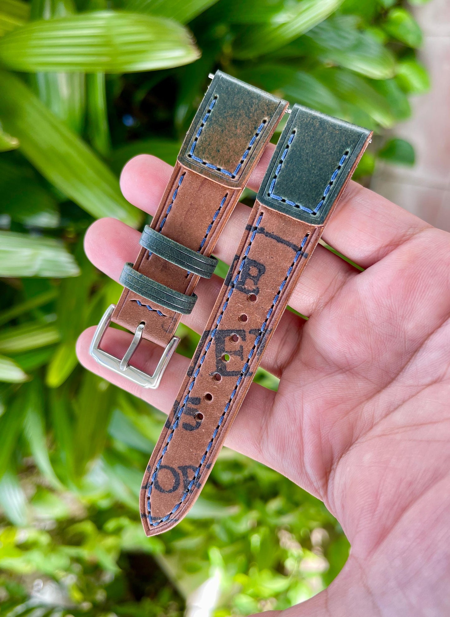 Reverse Horween Shell Cordovan Watch Strap, Pre-installed Quick Release Spring Bars