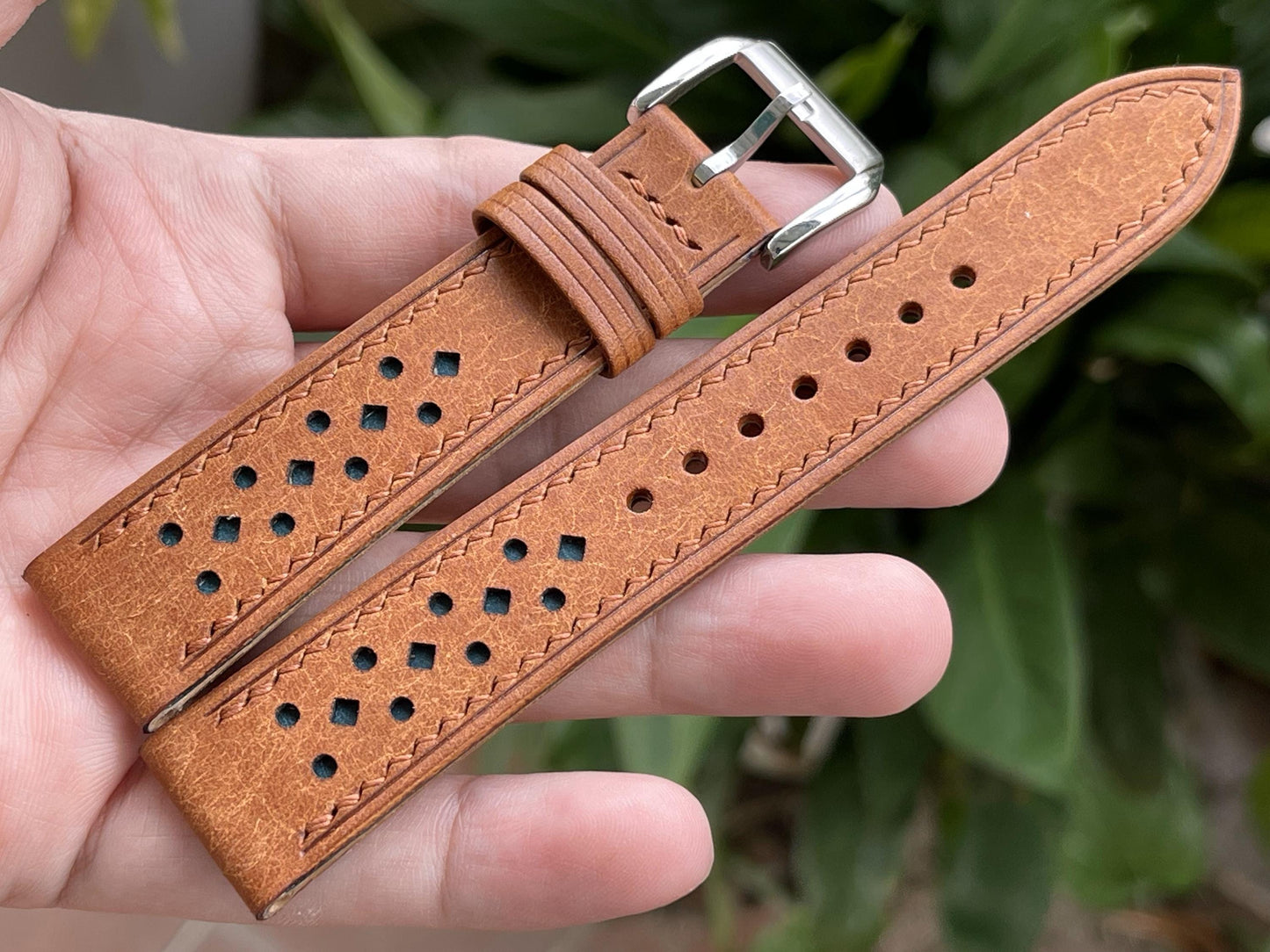Pueblo Leather Watch Strap in Cognac Color, Pre-installed Quick Release Spring Bars