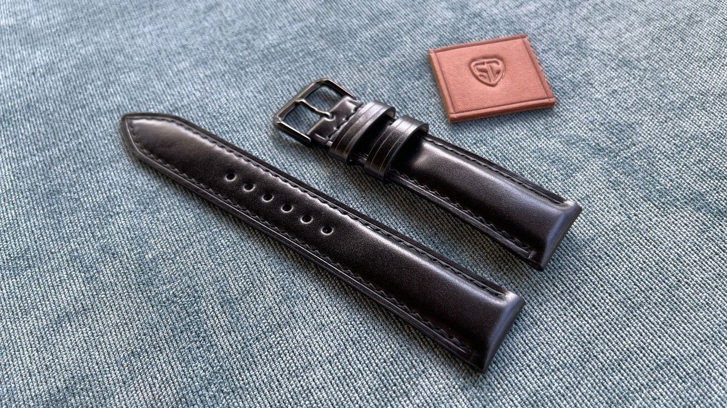 Black Shell Cordovan Watch Strap with Quick Release Spring Bars