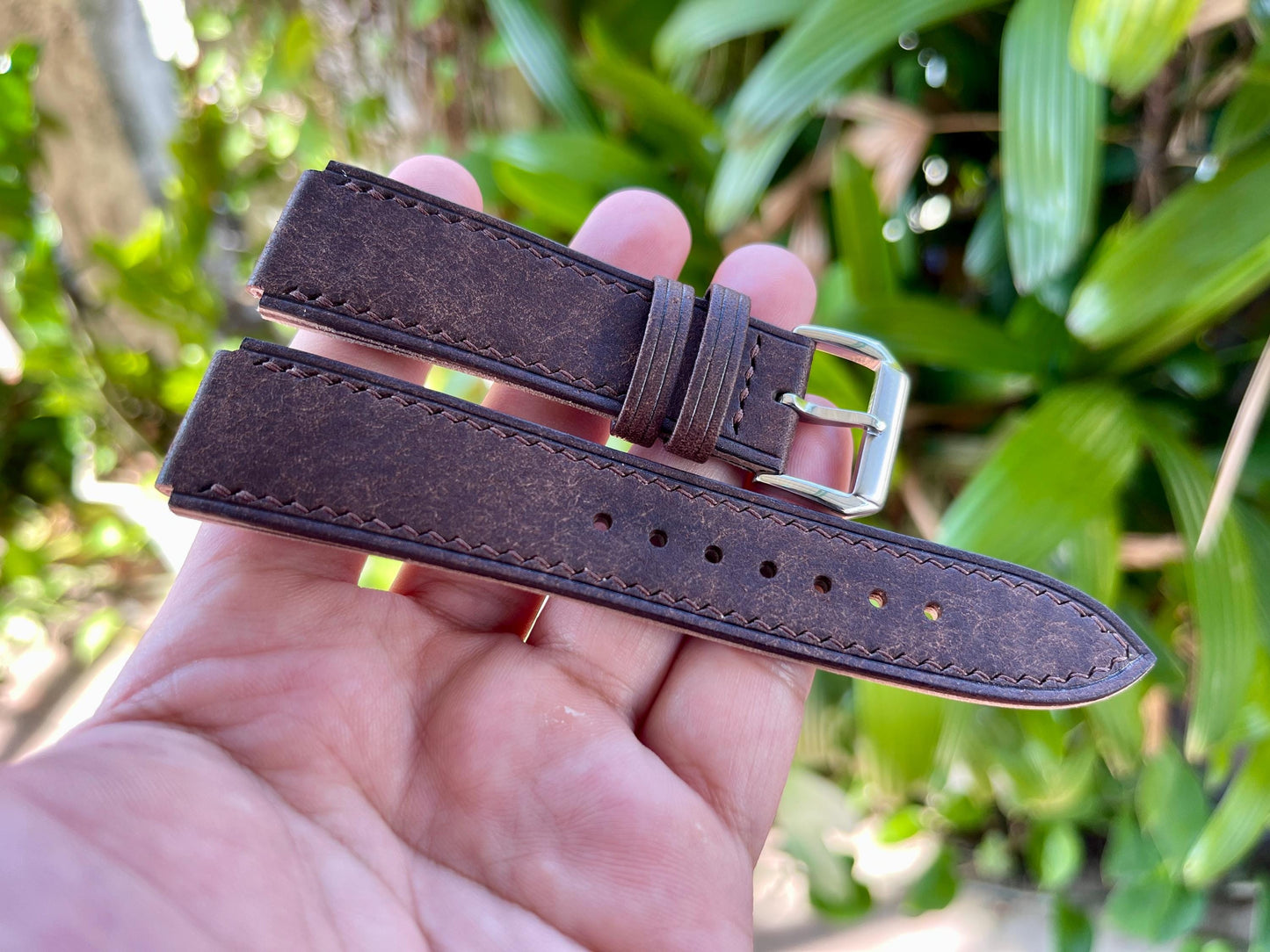 Corner Notched Watch Strap From Dark Brown Pueblo Leather