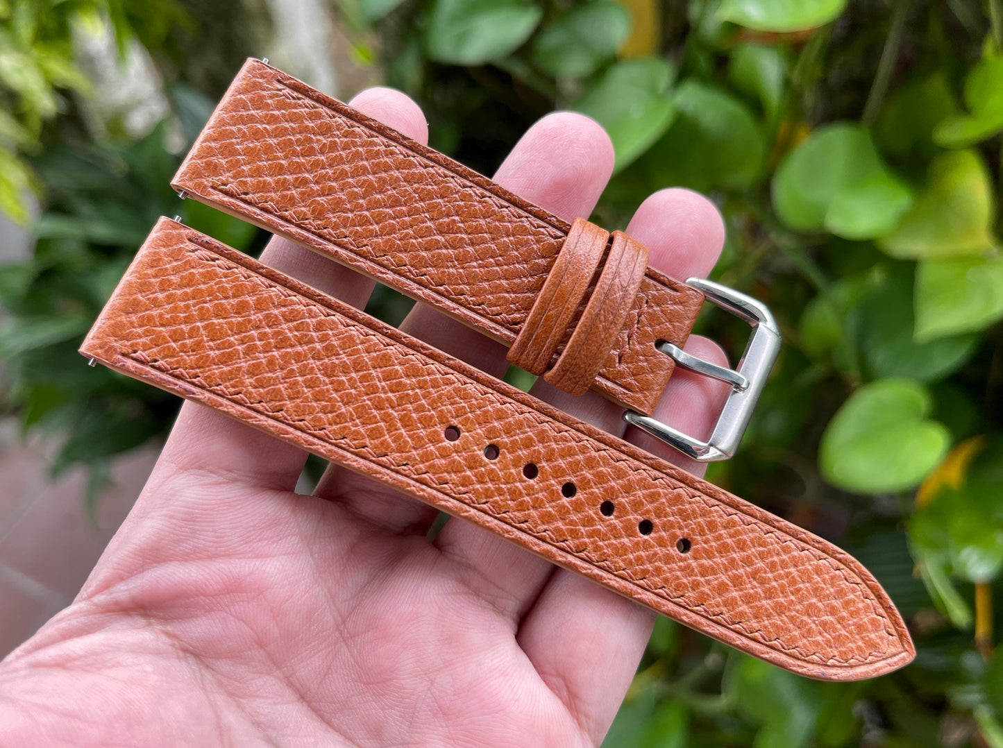 Horween Hatch Grain Leather Watch Strap - Golden Brown with Quick Release