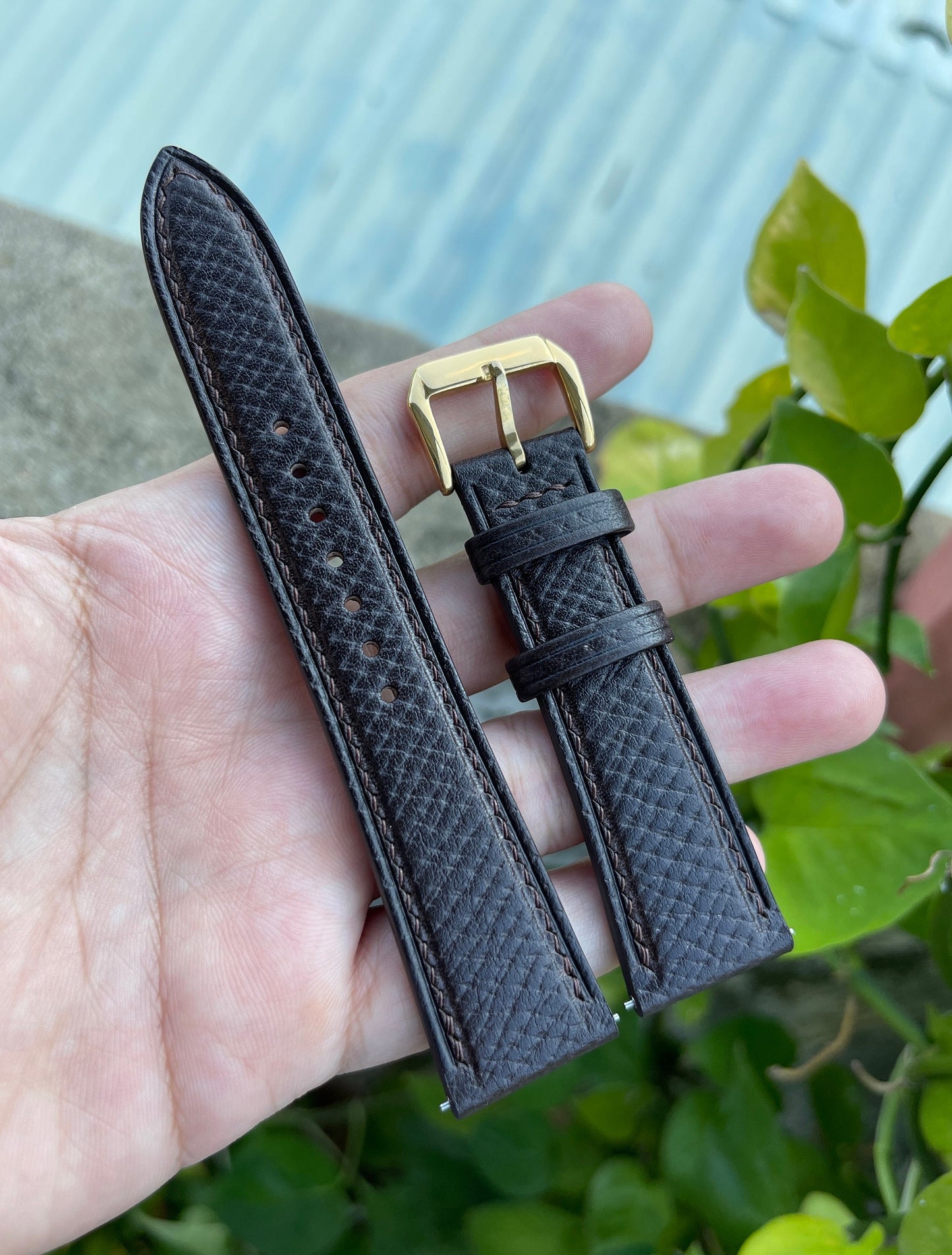 Horween Hatch Grain Leather Watch Strap - Bull Rush Color, Quick Release