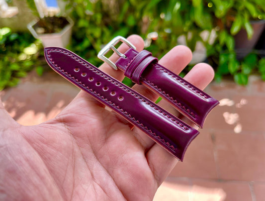 Curved End Shell Cordovan Watch Strap: Custom Sizes, Quick Release