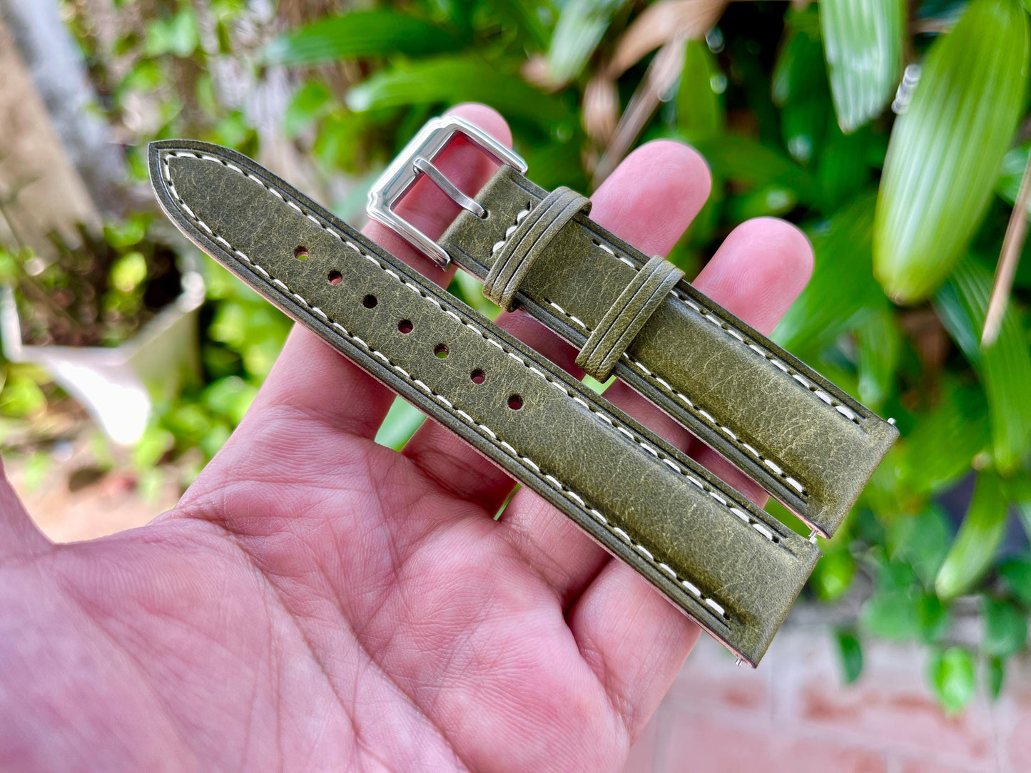 Pueblo Leather Watch Strap In Olivia Color, Quick Release Spring Bars