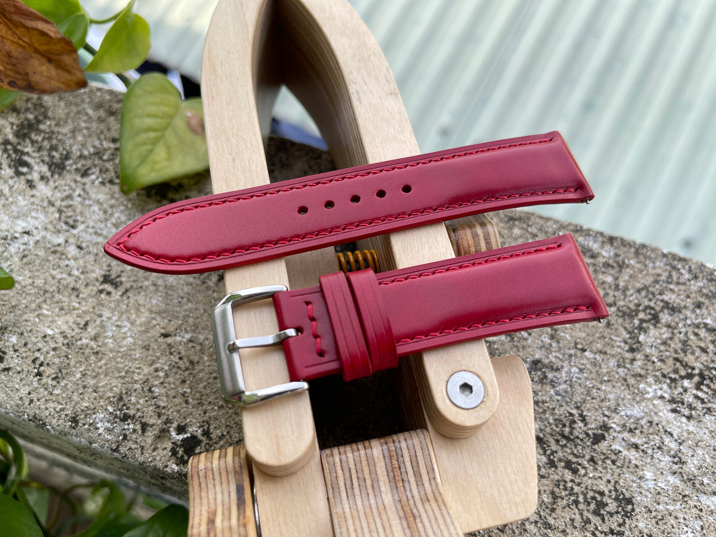 Red Shell Cordovan Watch Strap with Quick Release Spring Bars
